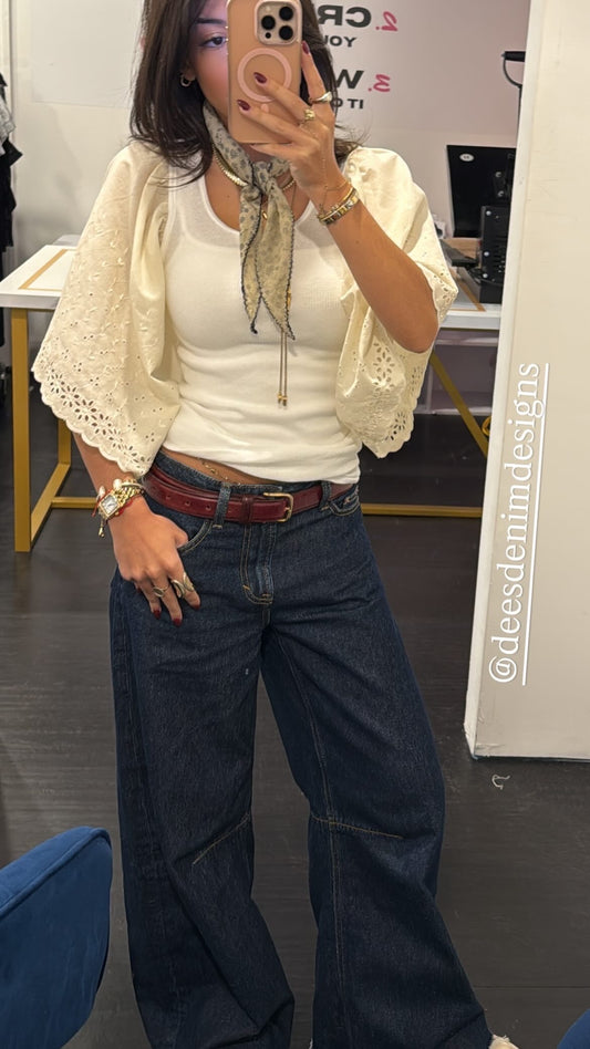 Dee Tee - White with Cream Eyelet Sleeve