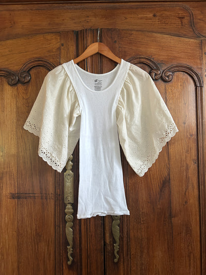 Dee Tee - White with Cream Eyelet Sleeve