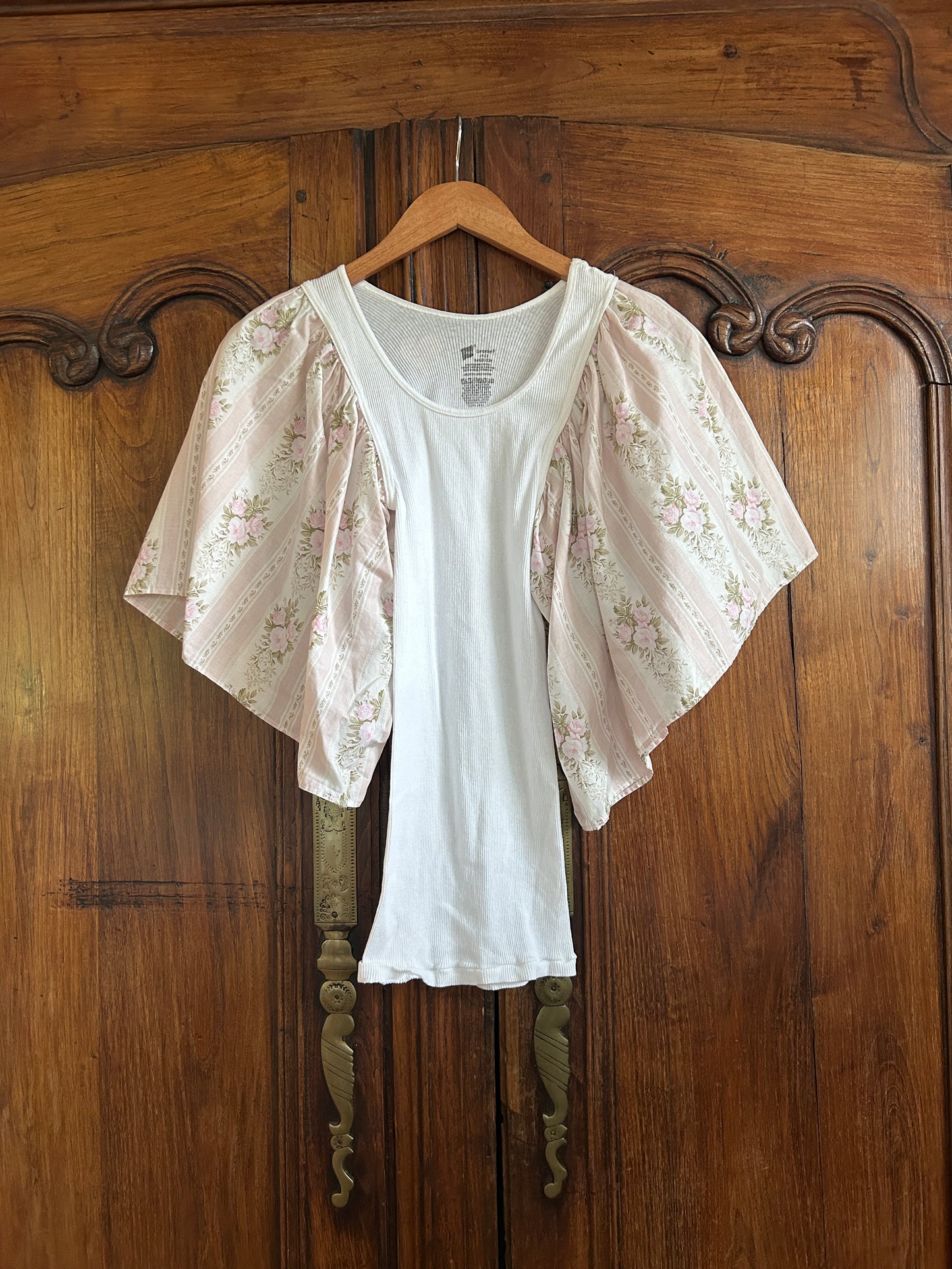 Dee Tee - White with Pink/White Floral Stripe Sleeve